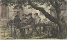 Volunteers resting in a tavern garden, 1815. Creator: Carl Friedrich Zimmermann