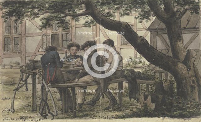 Volunteers resting in a tavern garden, 1815. Creator: Carl Friedrich Zimmermann.