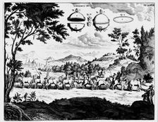 Von Guericke's demonstration of the strength of air pressure, 1672. Creator: Unknown