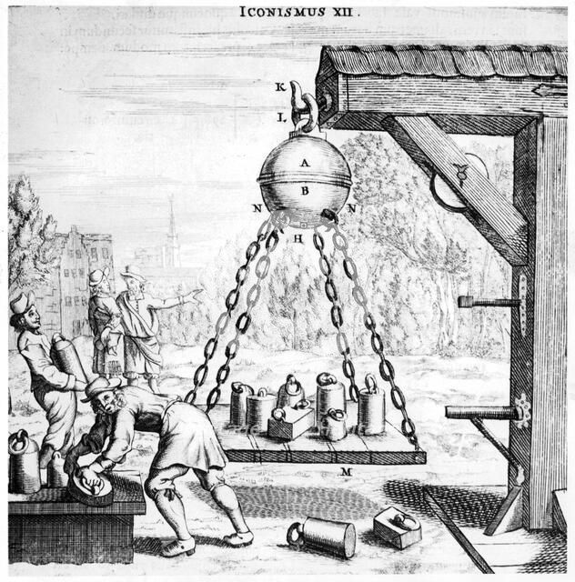 Von Guericke's demonstration of the power of air pressure, 1672. Artist: Unknown