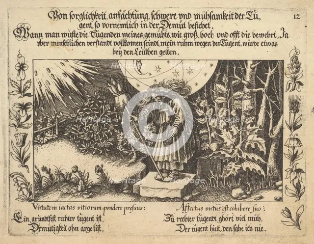 Von sorglichkeit ansächtung, schwere und mühsamkeit der Tugent, so vornemlich in der Demut..., 1652. Creator: Balthasar Schwan.