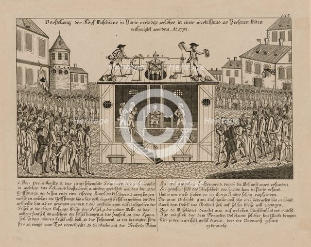 Vorstellung der Kopf-Maschine zu Paris, 1792. Creator: Anonymous.