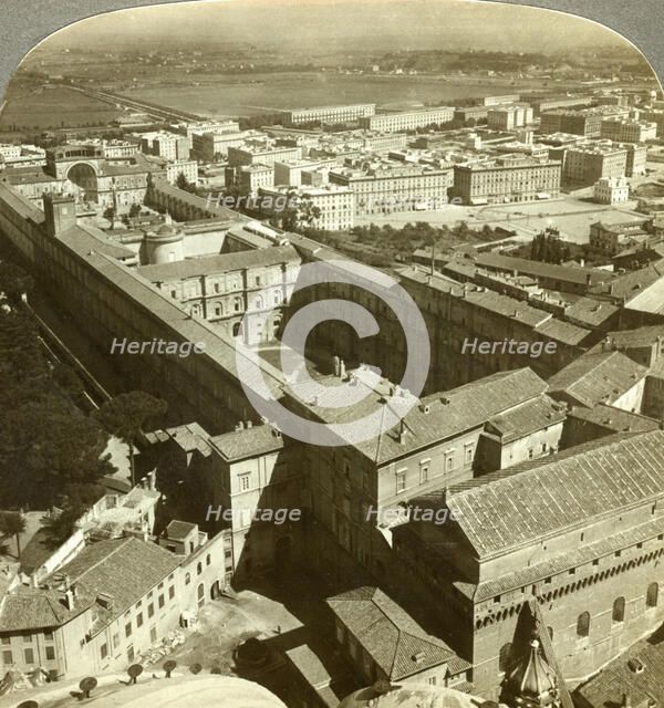 Vatican Palace from the dome of St Peter's Basilica, Rome, Italy.Artist: Underwood & Underwood