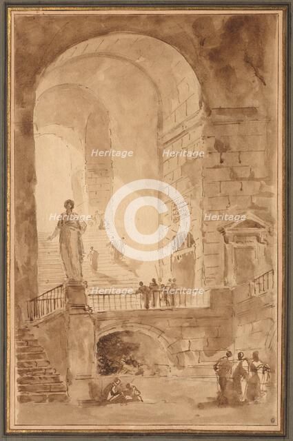Vaulted Staircase, c. 1770-1779. Creator: Hubert Robert (French, 1733-1808).