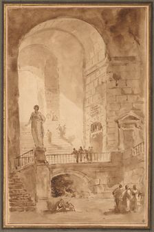 Vaulted Staircase, c. 1770-1779. Creator: Hubert Robert (French, 1733-1808)