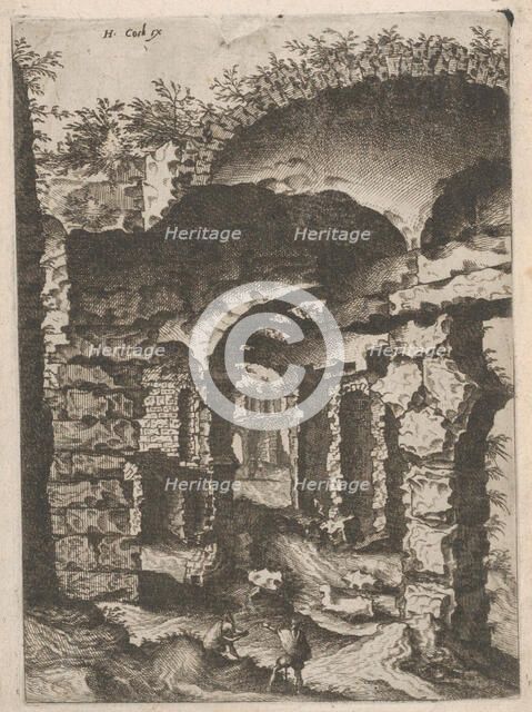 Vaults with Bosse Blocks, from the series Roman Ruins and Buildings, 1562. Creators: Johannes van Doetecum I, Lucas van Doetecum.