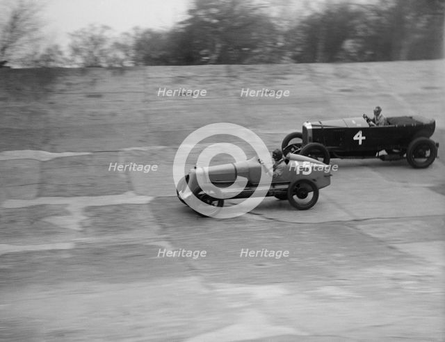Vauxhall and Salmson racing at a BARC meeting, Brooklands, Surrey, 1931 Artist: Bill Brunell.
