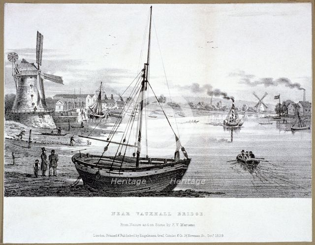 Vauxhall Bridge, London, 1829. Artist: FV Martens
