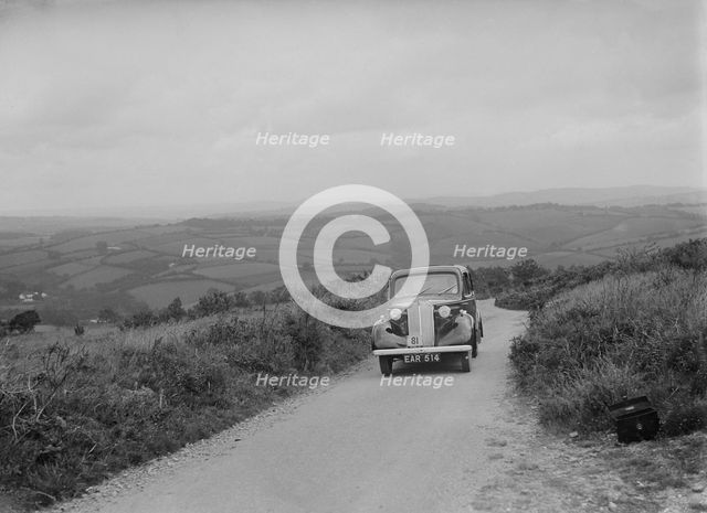 Vauxhall saloon of KFA Walker competing in the MCC Torquay Rally, 1938. Artist: Bill Brunell.