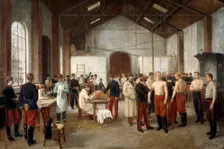 Vaccination at the Val de Grace Hospital in Paris c1900. Artist: Alfred Touchemolin