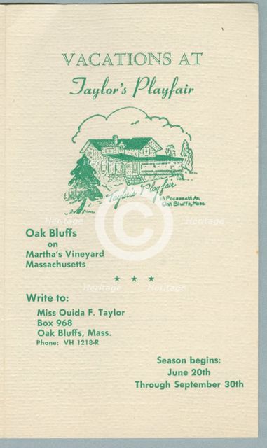 Vacations at Taylor's Playfair, 1950s. Creator: Unknown.