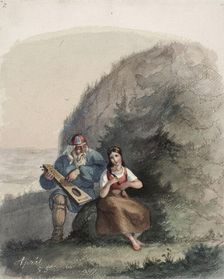 Väinämöinen Stringing his Kantele, 1855. Creator: Karl Anders Ekman