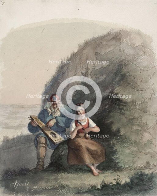 Väinämöinen Stringing his Kantele, 1855. Creator: Karl Anders Ekman.