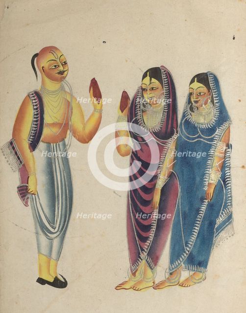 Vaishnava Devotee with Two Women, 1800s. Creator: Unknown.