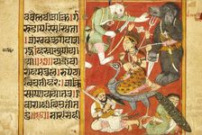 Vaishnavi and Varahi Fighting Asuras(Recto), Kumari Fighting Asuras(Verso)..., between 1675 and 1700 Creator: Unknown