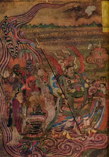 Vaishravana travelling across the waves, from the Caves of the Thousand Buddhas c900