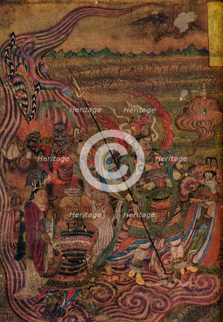 'Vaishravana travelling across the waves, from the Caves of the Thousand Buddhas', c900. Artist: Unknown.