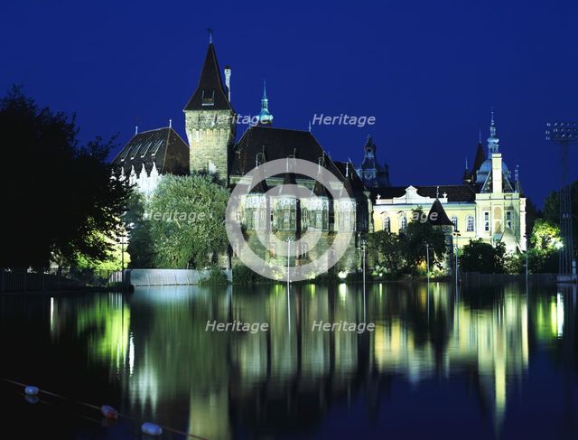 Vajdahunyad castle in the city park, Budapest, Hungary. Creator: Peter Thompson.