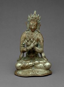 Vajradhara Buddha Seated Holding a Thunderbolt (Vajra) and Bell (Ghanta), 15th century. Creator: Unknown