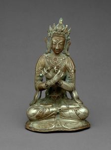 Vajradhara Buddha Seated Holding a Thunderbolt (Vajra) and Bell (Ghanta), 15th century. Creator: Unknown