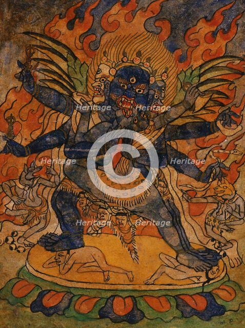 Vajrakumara (?) and Consort, Nyingmapa Buddhist or Bon Ritual Card, 18th-19th century. Creator: Unknown.