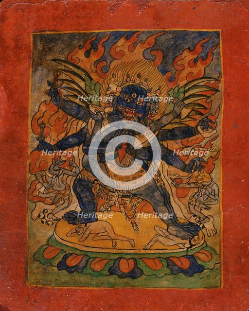 Vajrakumara (?) and Consort, Nyingmapa Buddhist or Bon Ritual Card, 18th-19th century. Creator: Unknown.
