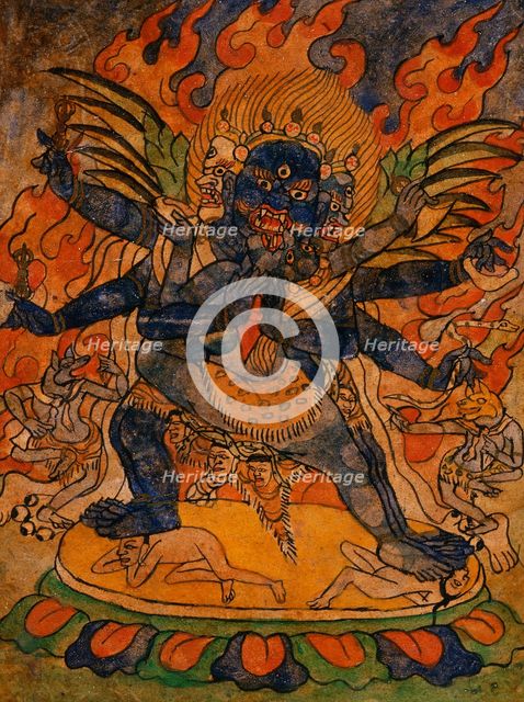 Vajrakumara (?) and Consort, Nyingmapa Buddhist or Bon Ritual Card, 18th-19th century. Creator: Unknown.