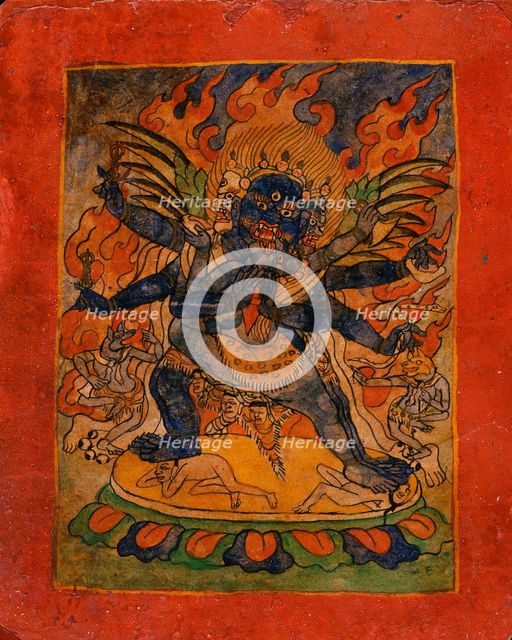 Vajrakumara (?) and Consort, Nyingmapa Buddhist or Bon Ritual Card, 18th-19th century. Creator: Unknown.