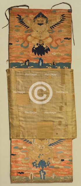 Vajrapani Embroidered Mount with Garuda, painting 1600s, embroidery c. 1300. Creator: Chöying Dorjé, the Tenth Black Hat Karmapa (Tibetan, 1604-1674).