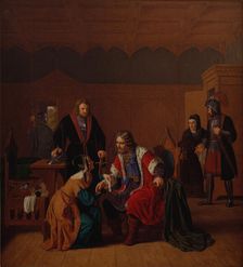 Valdemar the Great is welcomed at Absalon's mother's house, c1840. Creator: Raadsig, Johan Peter (1806-1882)