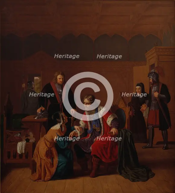 Valdemar the Great is welcomed at Absalon's mother's house, c1840. Creator: Raadsig, Johan Peter (1806-1882).