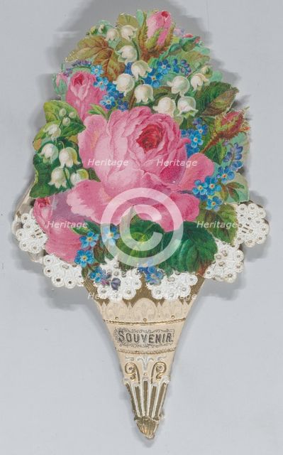 Valentine - Mechanical - elaborate nosegay, fan souvenir, ca. 1875., ca. 1875. Creator: Anon.