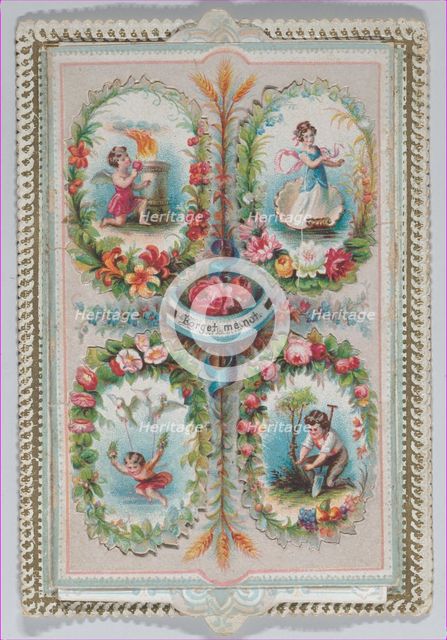 Valentine - Mechanical, four ovals, flaps, images, ca. 1875., ca. 1875. Creator: Anon.