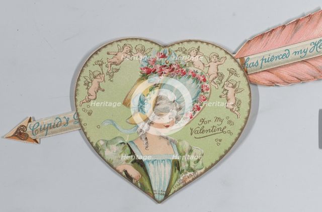 Valentine - Mechanical - Heart with arrow opens, image of a woman, ca. 1875., ca. 1875. Creator: Anon.