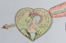 Valentine - Mechanical - Heart with arrow opens, image of a woman, ca. 1875., ca. 1875. Creator: Anon