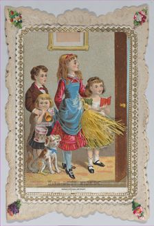 Valentine - Mechanical - pull down tassel reveals scene, ca. 1875., ca. 1875. Creator: Anon