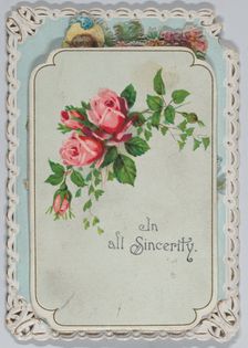 Valentine - Mechanical pull down - Woman on a garden bench with cascade and doves., ca..., ca. 1875. Creator: Anon