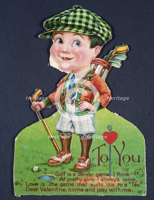 Valentine card with a golfing theme, American, 1930s. Creator: Unknown.