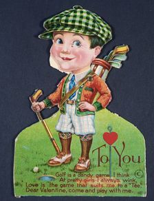 Valentine card with a golfing theme, American, 1930s. Creator: Unknown