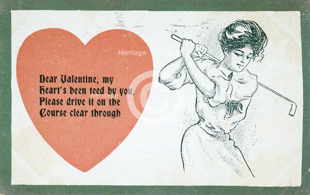 Valentine card with a golfing theme, c1910s-c1920s. Artist: Unknown