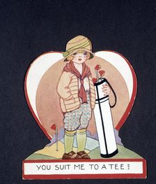 Valentine card with a golfing theme, c1920s