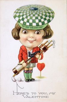 Valentine card with golfing theme, c1910