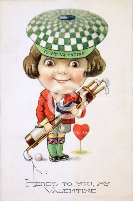 Valentine card with golfing theme, c1910. Creator: Unknown.