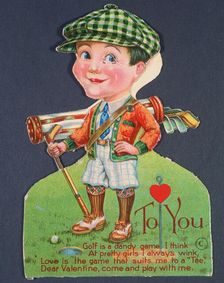 Valentine Card with golfing theme, c1910s