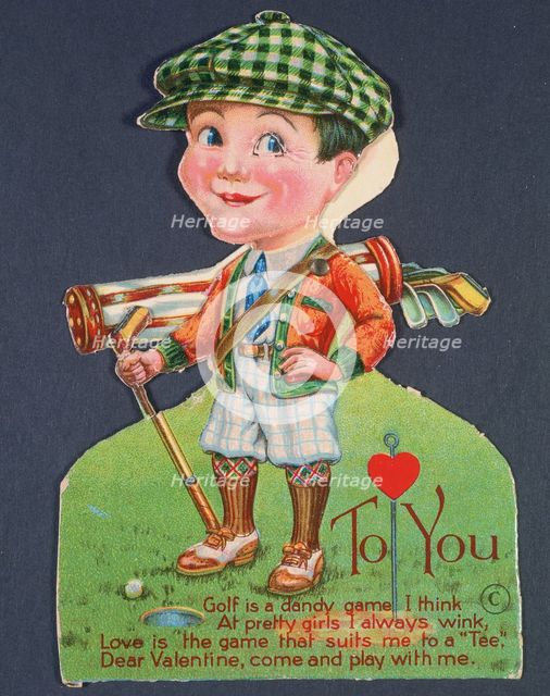 Valentine Card with golfing theme, c1910s. Creator: Unknown.