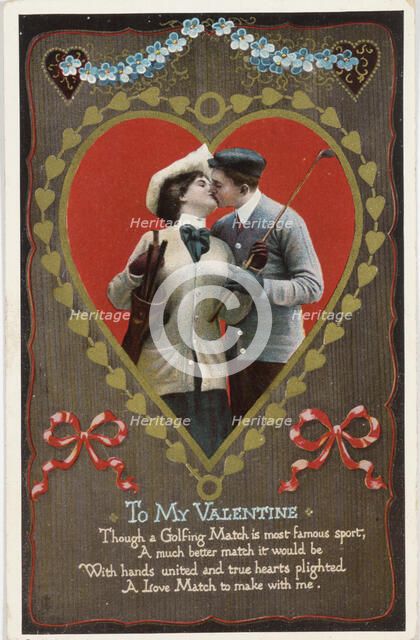Valentine card with golfing theme, Germany, 1912. Artist: Unknown