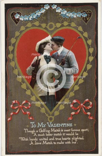 Valentine card with golfing theme, Germany, 1912. Creator: Unknown.