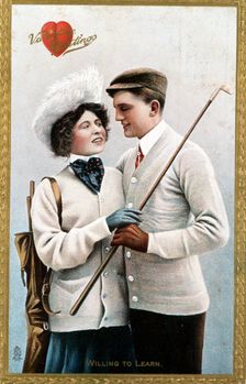 Valentine postcard with a golf theme, 1911. Creator: Unknown