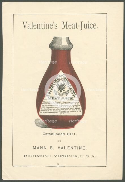 Valentine's Meat extract, 1890s. Artist: Unknown