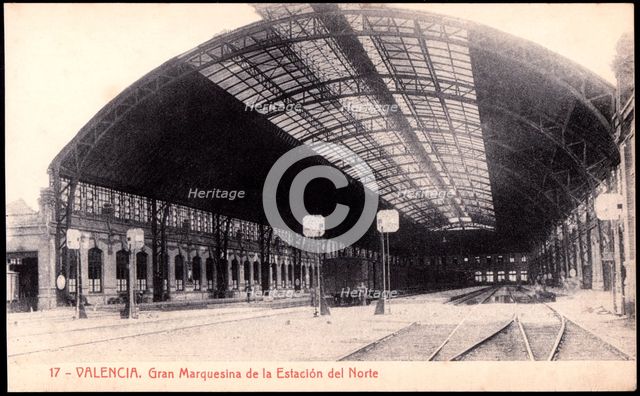 Valencia North Station, large shelter, postcard, 1915s.